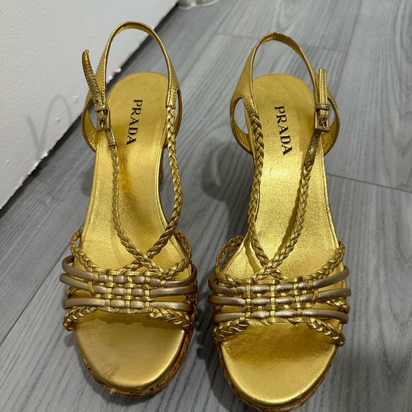 Prada Metallic Gold Braided Wedges - Picture 2 of 2